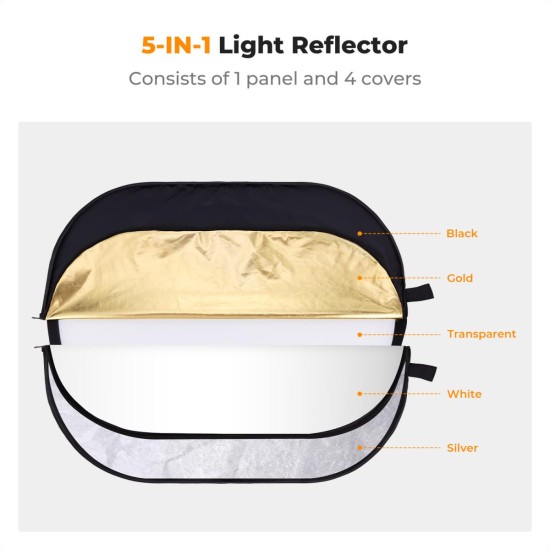 K&F Concept 100cm by 150cm 5-in-1 Oval Foldable Reflector